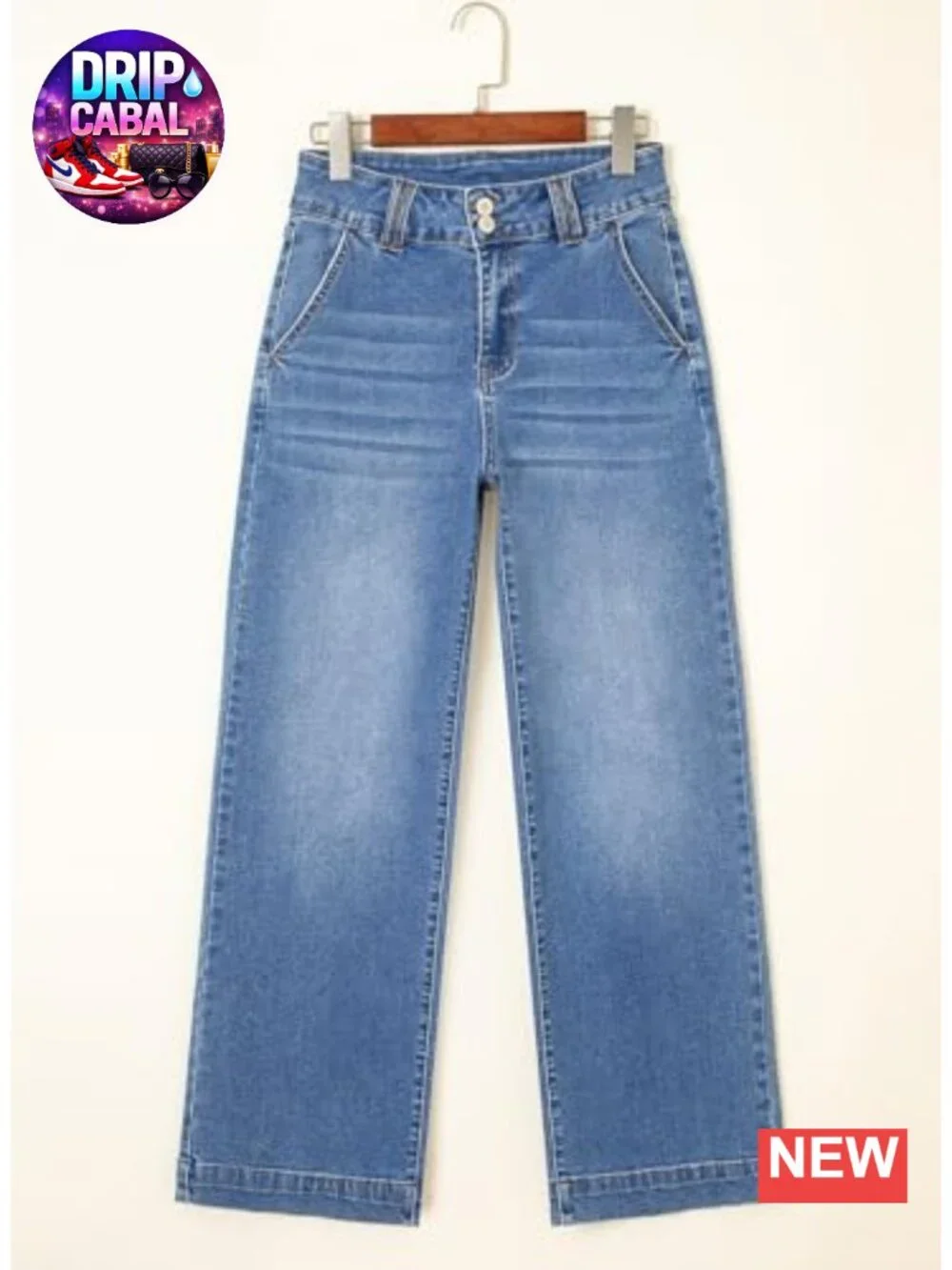 High Waisted Wide Leg Straight Jeans Baggy Trendy Denim Pants Slanted Pockets